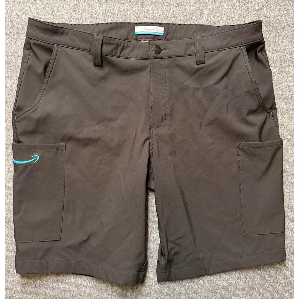 Amazon Employee Uniform Cargo Shorts Luly Yang Mens XL 36-38 Black Blue Logo